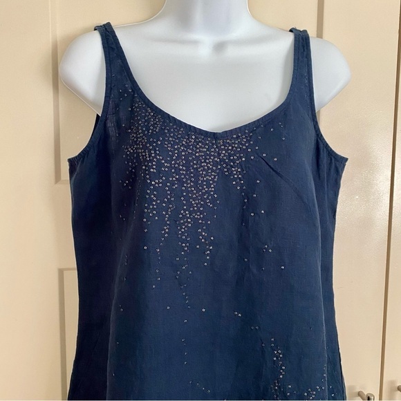 Eileen Fisher Blue Irish Linen Sequin Tank Top Cami Size XS Breathable Summer - Picture 2 of 11